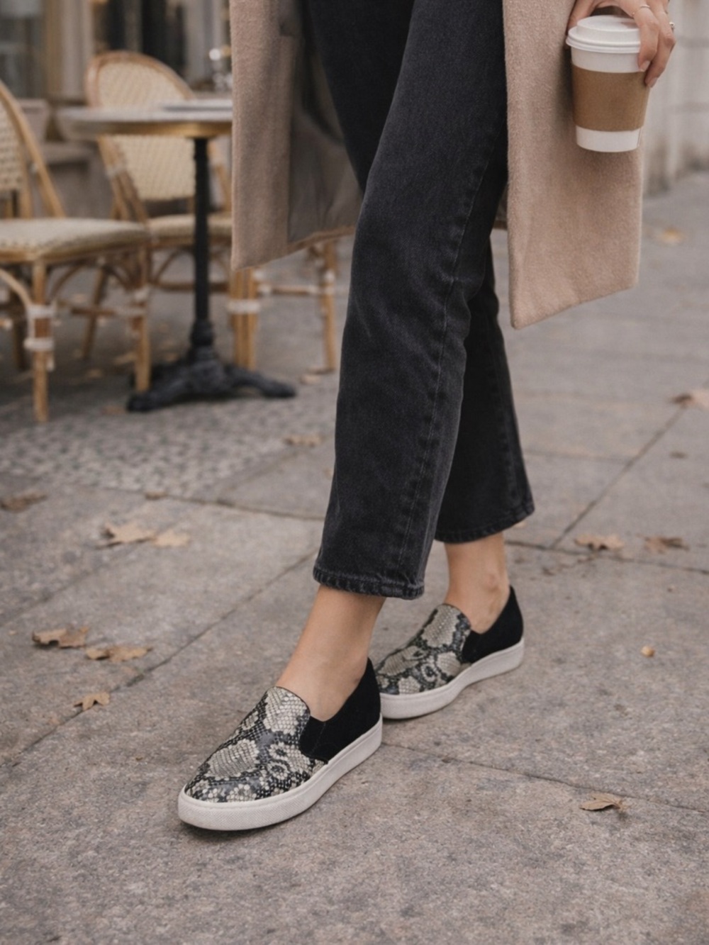 Vionic Snakeskin Slip-On Sneakers Comfort Support Flats | Black & White